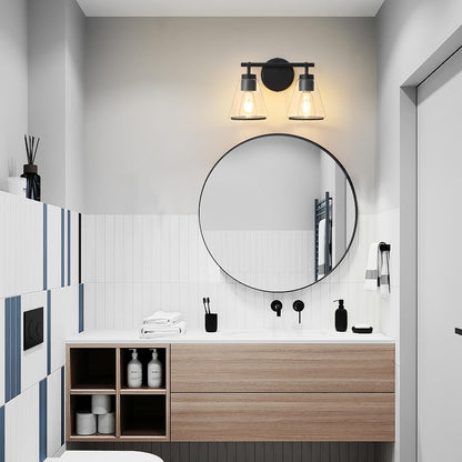 2-Light Matte Black Bathroom Vanity Light with Clear Glass – Modern Wall Light Fixture