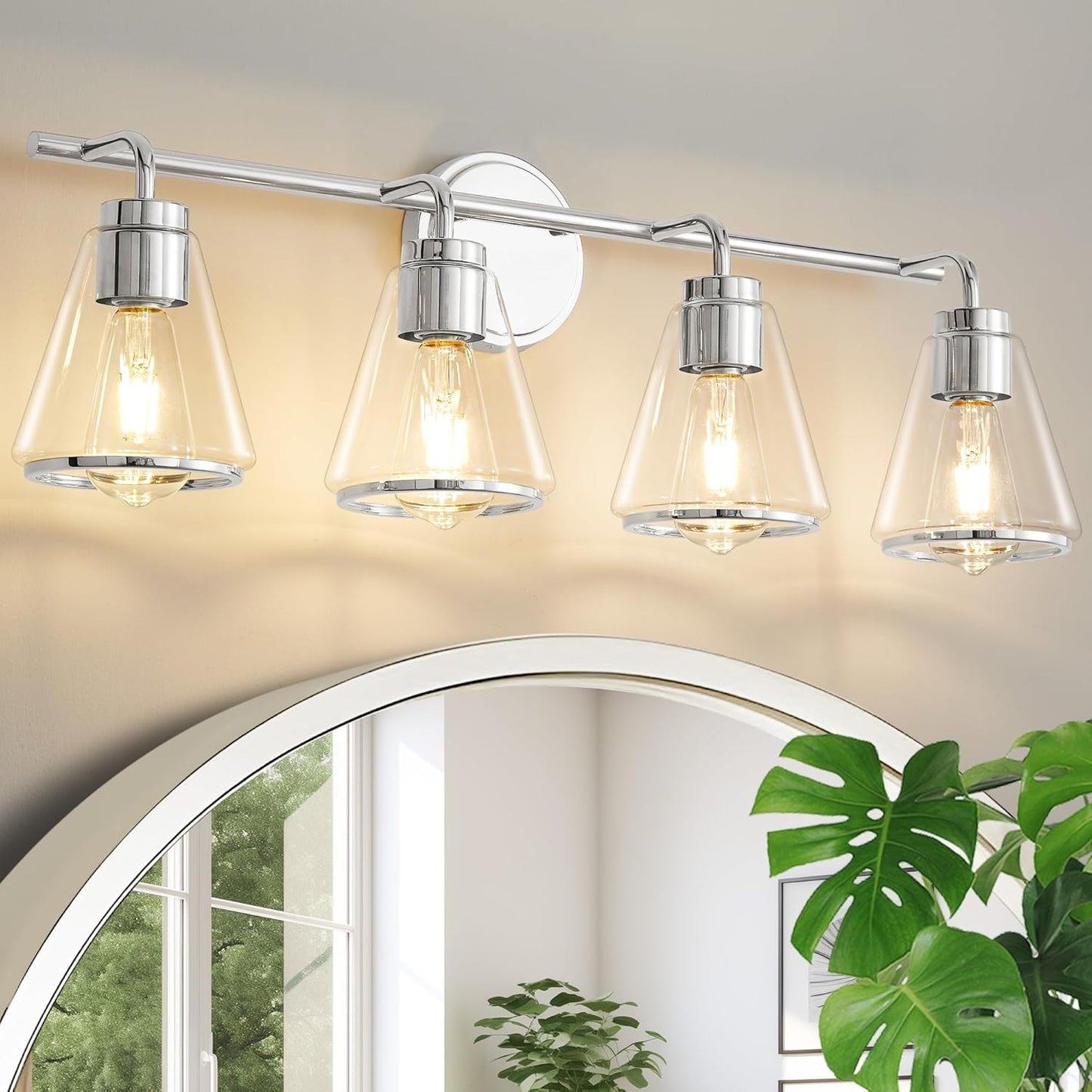 4-Light Chrome Bathroom Vanity Light with Clear Glass – Modern Wall Light Fixture