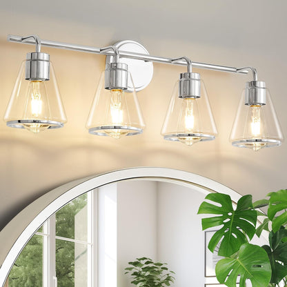 4-Light Chrome Bathroom Vanity Light with Clear Glass – Modern Wall Light Fixture
