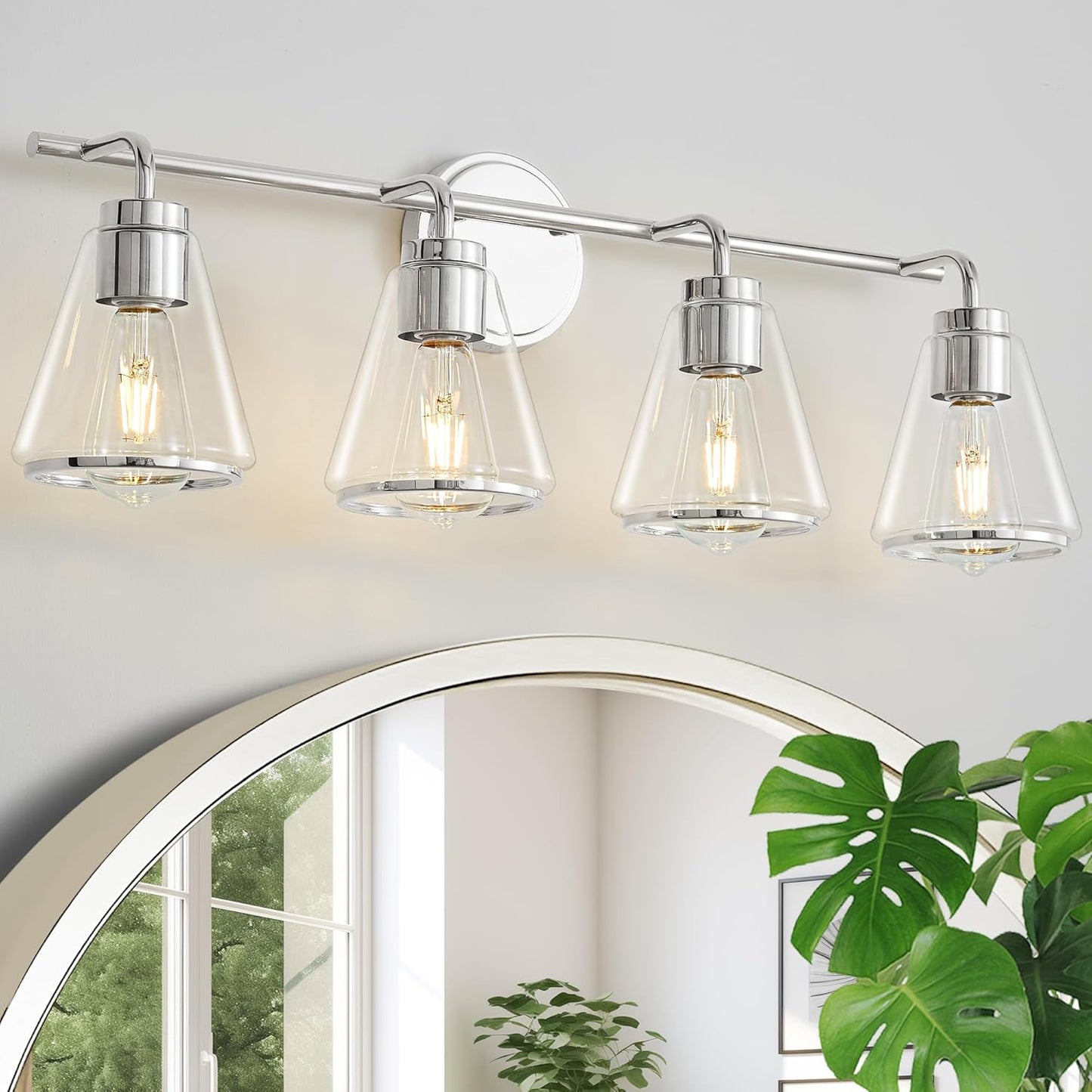 4-Light Chrome Bathroom Vanity Light with Clear Glass – Modern Wall Light Fixture