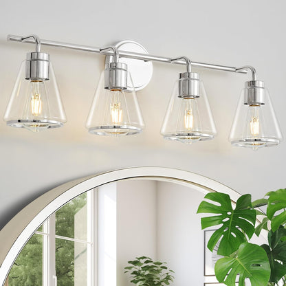 4-Light Chrome Bathroom Vanity Light with Clear Glass – Modern Wall Light Fixture