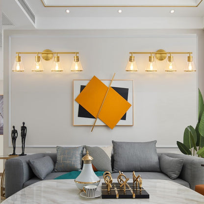 4-Light Gold Bathroom Vanity Light with Clear Glass – Modern Wall Light Fixture
