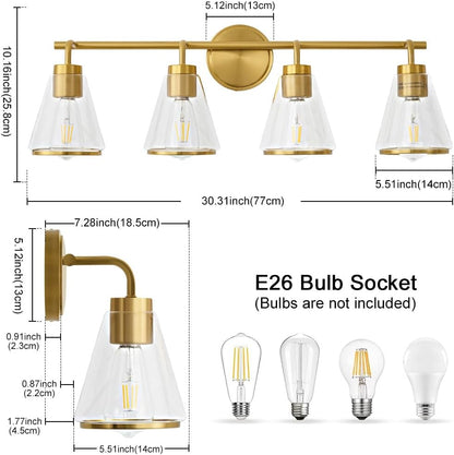 4-Light Gold Bathroom Vanity Light with Clear Glass – Modern Wall Light Fixture