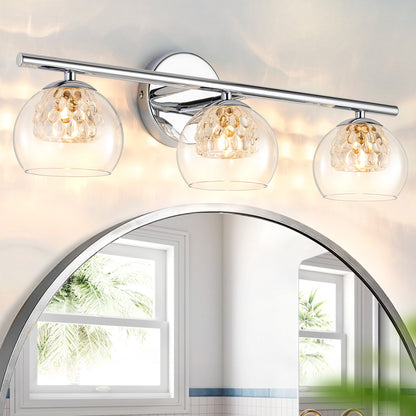 3-Light Chrome Crystal Vanity Light – Modern Bathroom Fixture with Inner Crystal Shade