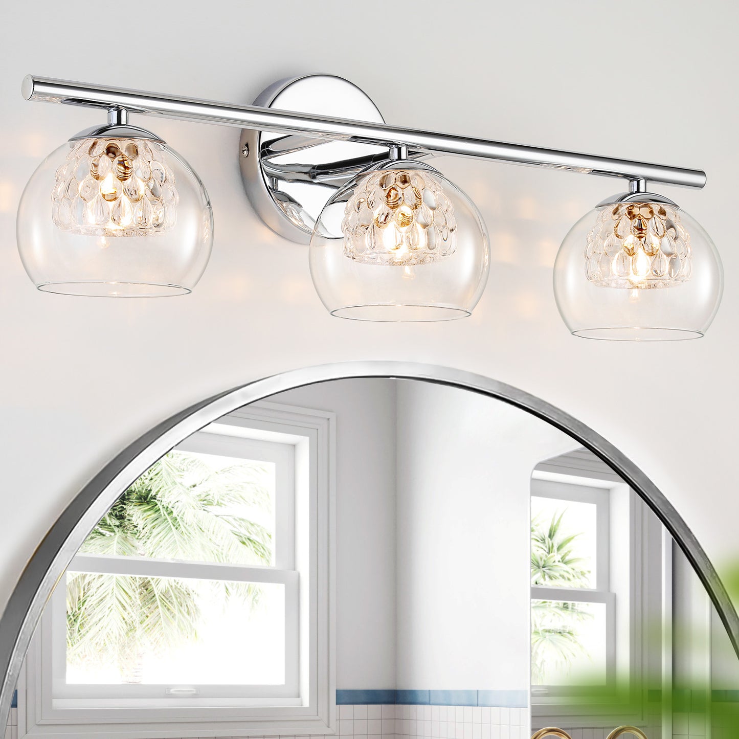 3-Light Chrome Crystal Vanity Light – Modern Bathroom Fixture with Inner Crystal Shade