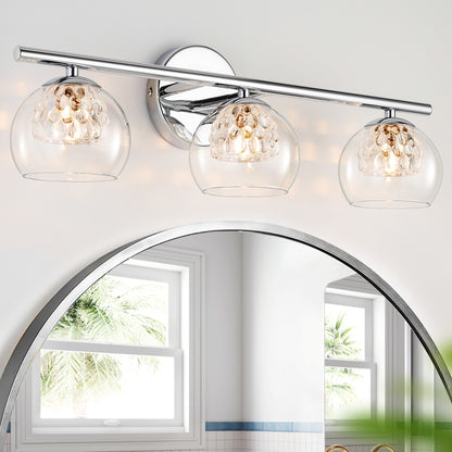 3-Light Chrome Crystal Vanity Light – Modern Bathroom Fixture with Inner Crystal Shade