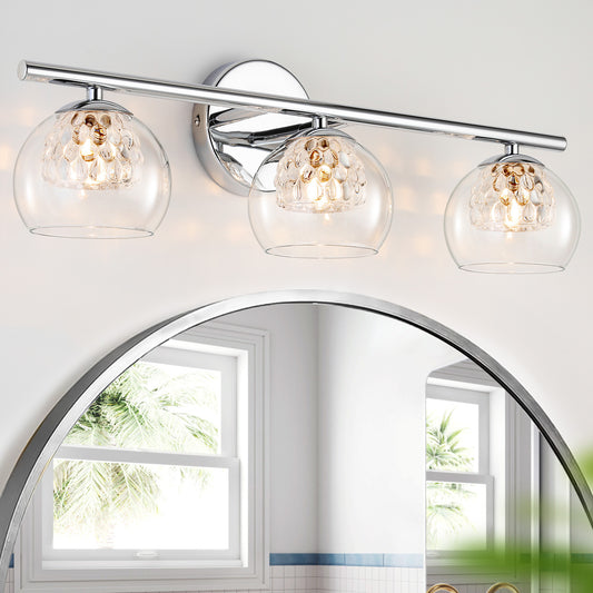 3-Light Chrome Crystal Vanity Light – Modern Bathroom Fixture with Inner Crystal Shade