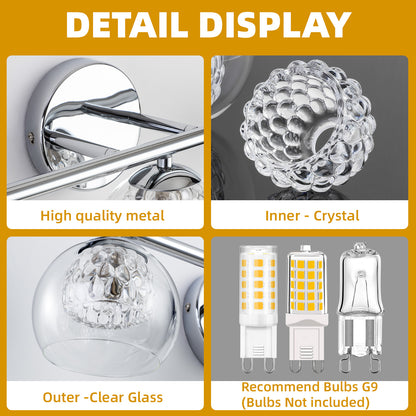 3-Light Chrome Crystal Vanity Light – Modern Bathroom Fixture with Inner Crystal Shade