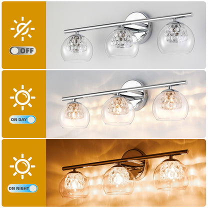 3-Light Chrome Crystal Vanity Light – Modern Bathroom Fixture with Inner Crystal Shade