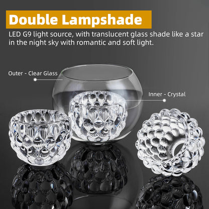 3-Light Chrome Crystal Vanity Light – Modern Bathroom Fixture with Inner Crystal Shade