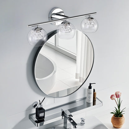 3-Light Chrome Crystal Vanity Light – Modern Bathroom Fixture with Inner Crystal Shade