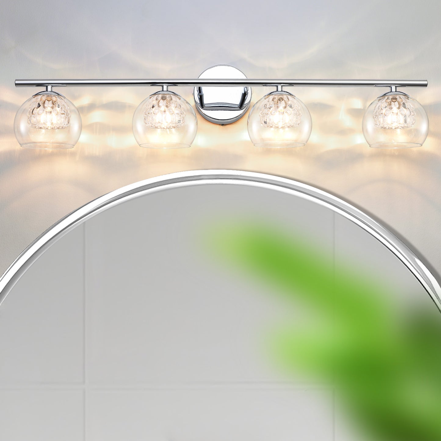 4-Light Chrome Crystal Vanity Light – Modern Bathroom Fixture with Inner Crystal Shade