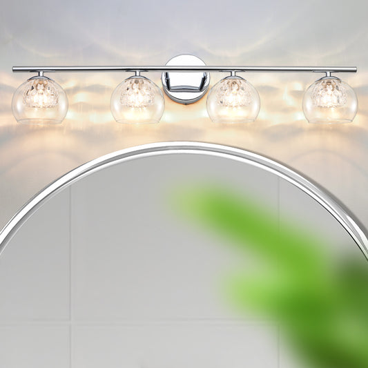 4-Light Chrome Crystal Vanity Light – Modern Bathroom Fixture with Inner Crystal Shade