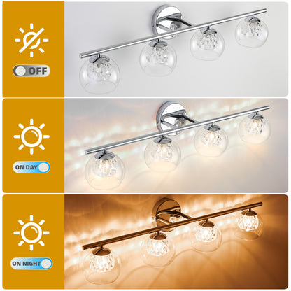 4-Light Chrome Crystal Vanity Light – Modern Bathroom Fixture with Inner Crystal Shade
