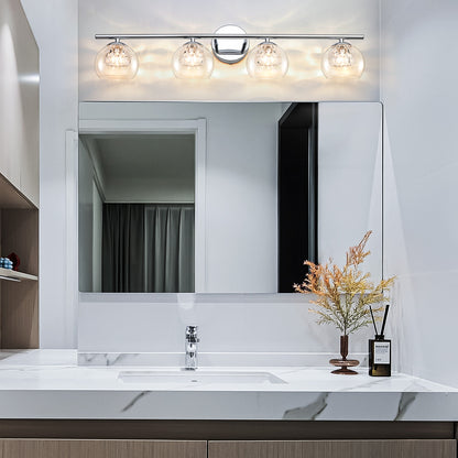 4-Light Chrome Crystal Vanity Light – Modern Bathroom Fixture with Inner Crystal Shade