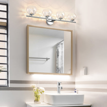 4-Light Chrome Crystal Vanity Light – Modern Bathroom Fixture with Inner Crystal Shade
