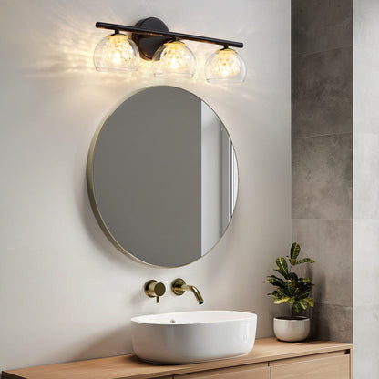 3-Light Black Crystal Vanity Light – Modern Bathroom Fixture with Inner Crystal Shade