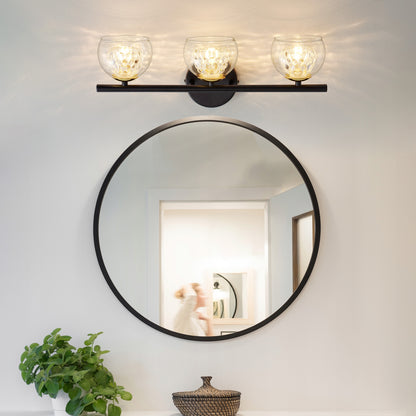 3-Light Black Crystal Vanity Light – Modern Bathroom Fixture with Inner Crystal Shade