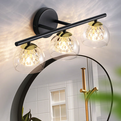 3-Light Black Crystal Vanity Light – Modern Bathroom Fixture with Inner Crystal Shade