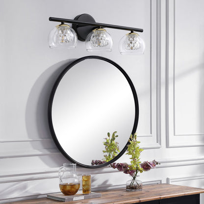 3-Light Black Crystal Vanity Light – Modern Bathroom Fixture with Inner Crystal Shade