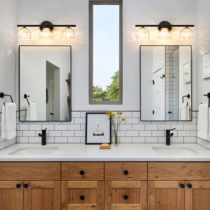 3-Light Black Crystal Vanity Light – Modern Bathroom Fixture with Inner Crystal Shade