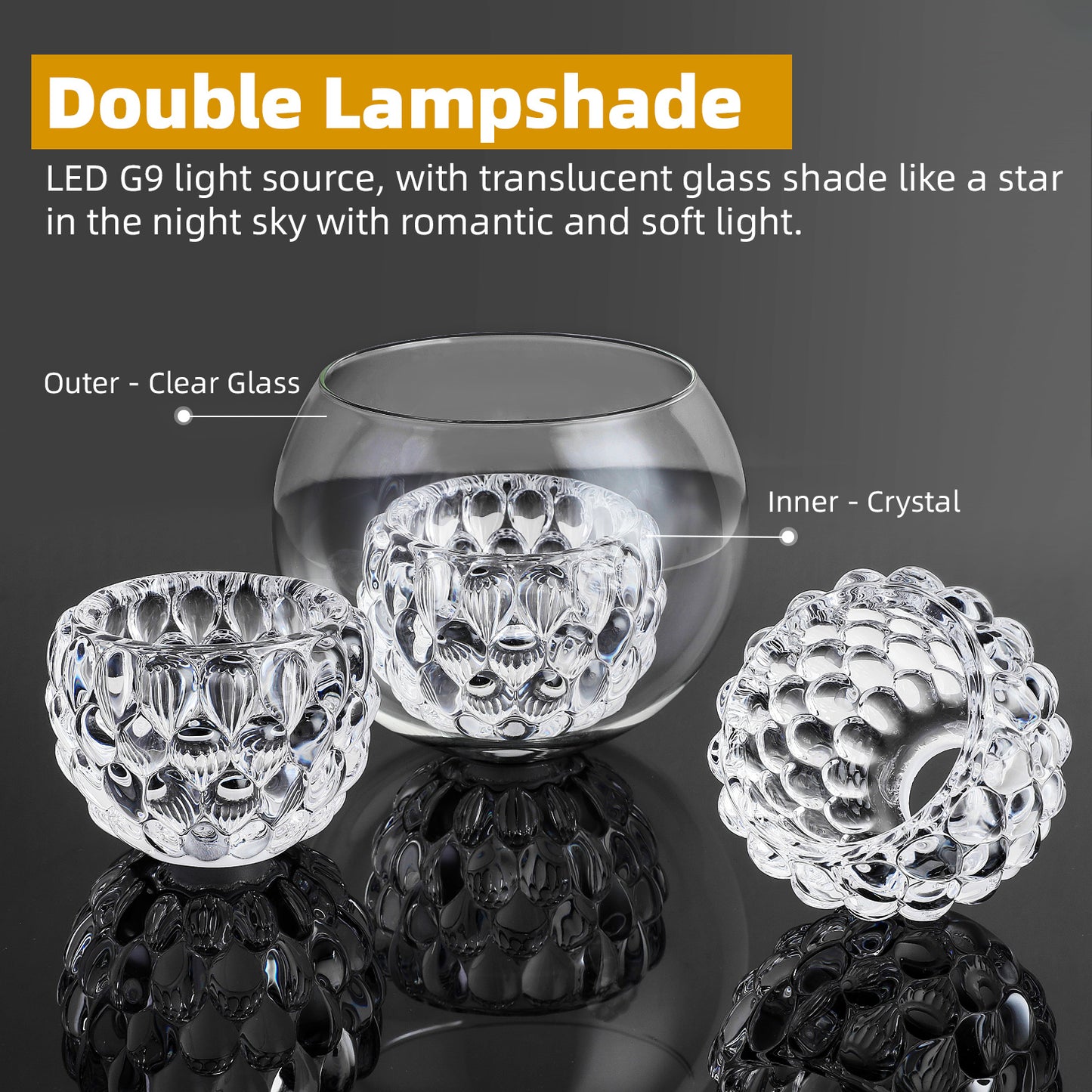 4-Light Black Crystal Vanity Light – Modern Bathroom Fixture with Inner Crystal Shade