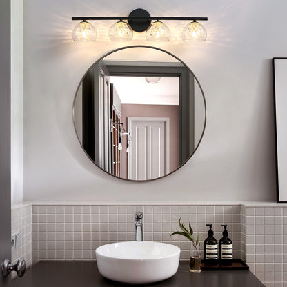 4-Light Black Crystal Vanity Light – Modern Bathroom Fixture with Inner Crystal Shade