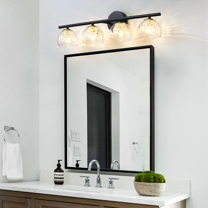 4-Light Black Crystal Vanity Light – Modern Bathroom Fixture with Inner Crystal Shade