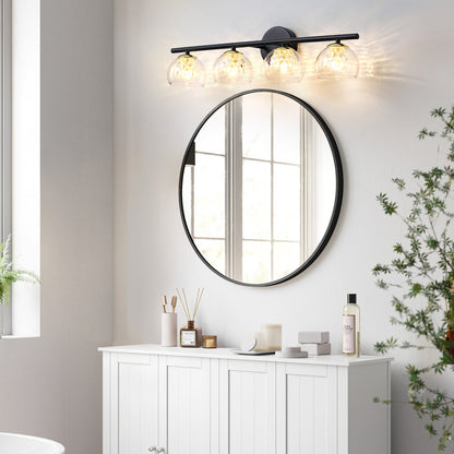 4-Light Black Crystal Vanity Light – Modern Bathroom Fixture with Inner Crystal Shade