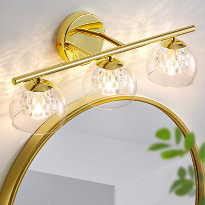 3-Light Gold Crystal Vanity Light – Modern Bathroom Fixture with Inner Crystal Shade