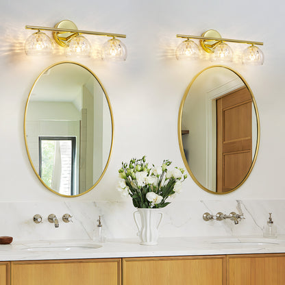 3-Light Gold Crystal Vanity Light – Modern Bathroom Fixture with Inner Crystal Shade