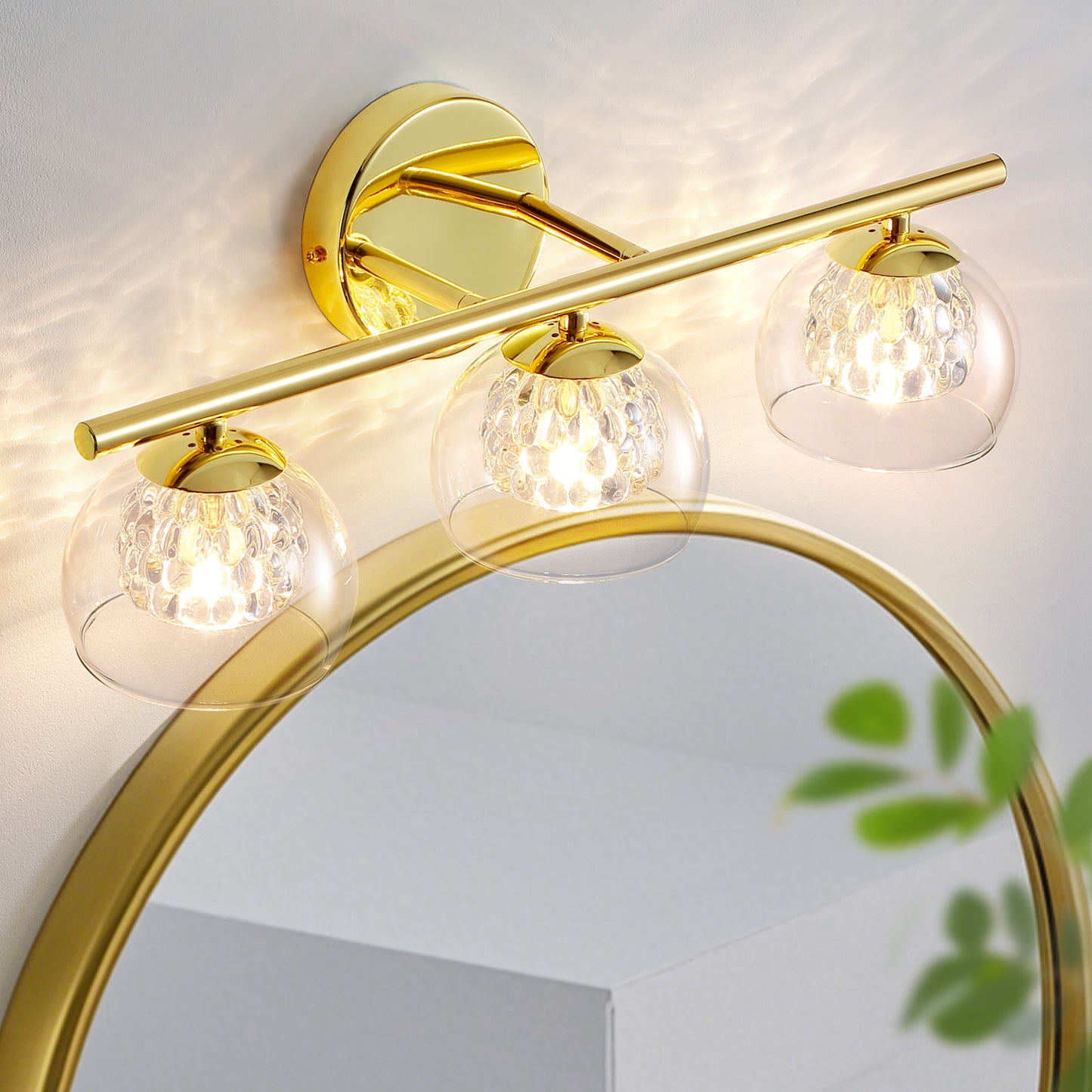 3-Light Gold Crystal Vanity Light – Modern Bathroom Fixture with Inner Crystal Shade
