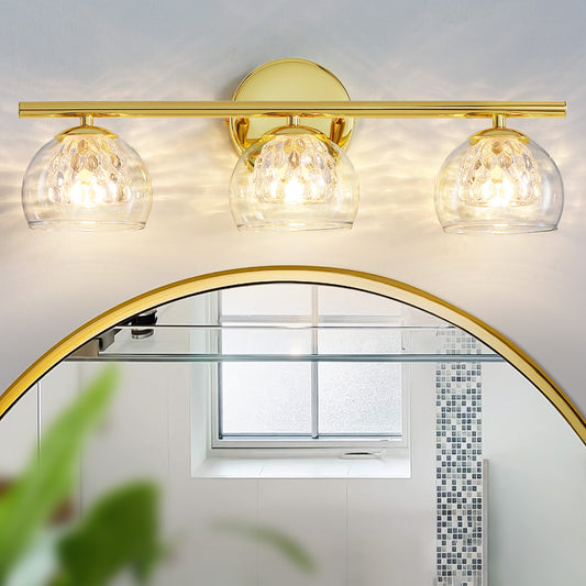 3-Light Gold Crystal Vanity Light – Modern Bathroom Fixture with Inner Crystal Shade