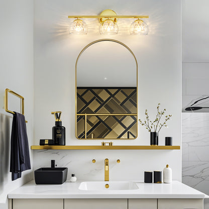 3-Light Gold Crystal Vanity Light – Modern Bathroom Fixture with Inner Crystal Shade