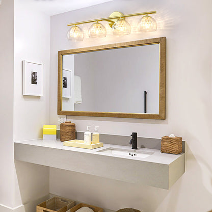 4-Light Gold Crystal Vanity Light – Modern Bathroom Fixture with Inner Crystal Shade