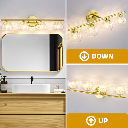 4-Light Gold Crystal Vanity Light – Modern Bathroom Fixture with Inner Crystal Shade