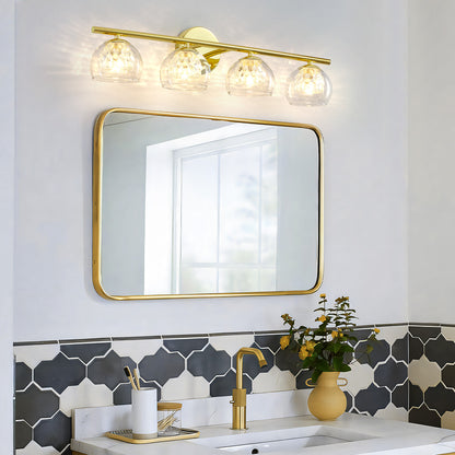 4-Light Gold Crystal Vanity Light – Modern Bathroom Fixture with Inner Crystal Shade