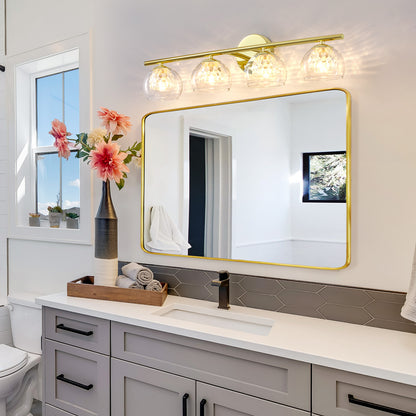 4-Light Gold Crystal Vanity Light – Modern Bathroom Fixture with Inner Crystal Shade