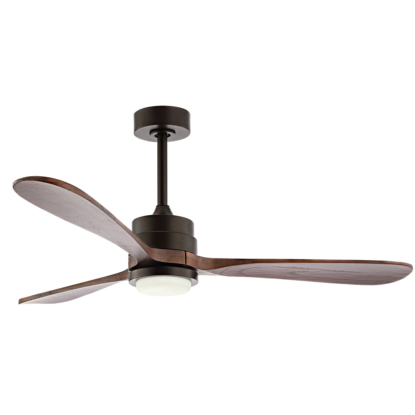 52" Matte Black Ceiling Fan with Walnut Wood Blades and LED Light – Modern 6-Speed Remote Fan
