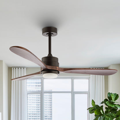 52" Matte Black Ceiling Fan with Walnut Wood Blades and LED Light – Modern 6-Speed Remote Fan