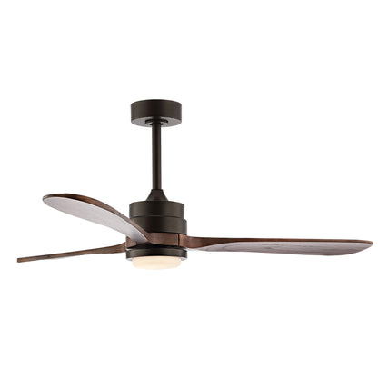 52" Matte Black Ceiling Fan with Walnut Wood Blades and LED Light – Modern 6-Speed Remote Fan