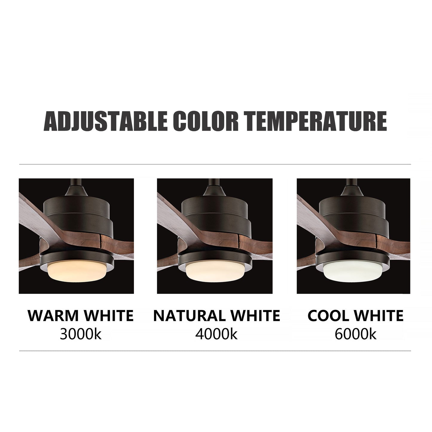 52" Matte Black Ceiling Fan with Walnut Wood Blades and LED Light – Modern 6-Speed Remote Fan