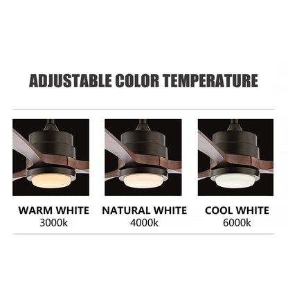52" Matte Black Ceiling Fan with Walnut Wood Blades and LED Light – Modern 6-Speed Remote Fan