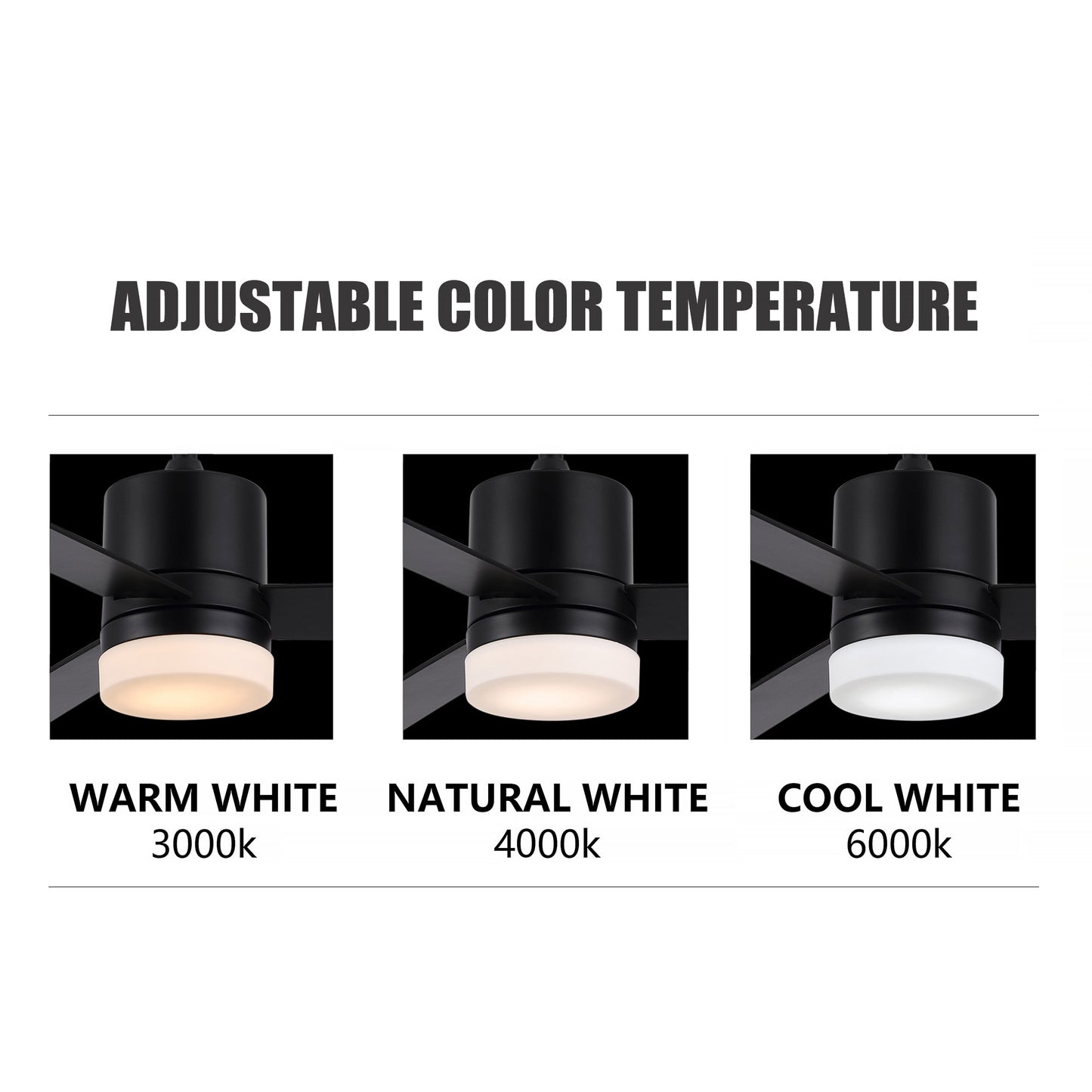 52" Matte Black Ceiling Fan with Solid Wood Blades and LED Light – 6-Speed Remote Fan