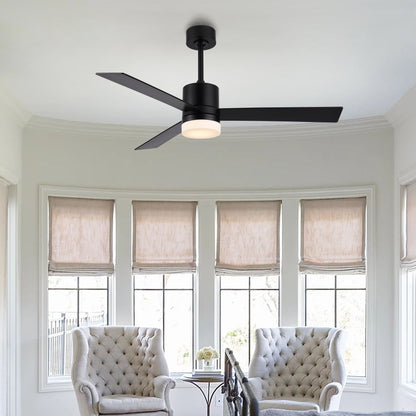 52" Matte Black Ceiling Fan with Solid Wood Blades and LED Light – 6-Speed Remote Fan