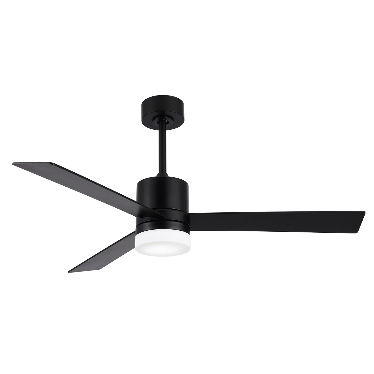 52" Matte Black Ceiling Fan with Solid Wood Blades and LED Light – 6-Speed Remote Fan