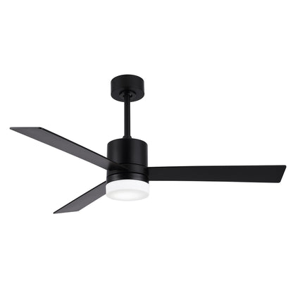 52" Matte Black Ceiling Fan with Solid Wood Blades and LED Light – 6-Speed Remote Fan