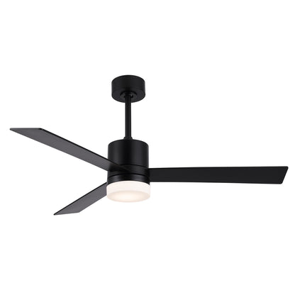 52" Matte Black Ceiling Fan with Solid Wood Blades and LED Light – 6-Speed Remote Fan