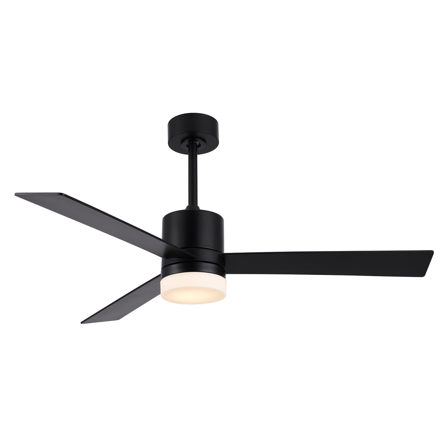 52" Matte Black Ceiling Fan with Solid Wood Blades and LED Light – 6-Speed Remote Fan
