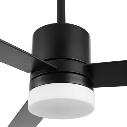 52" Matte Black Ceiling Fan with Solid Wood Blades and LED Light – 6-Speed Remote Fan